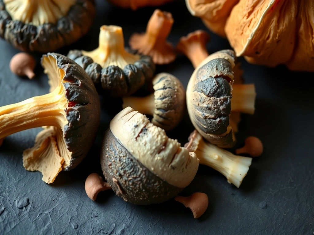 Sezonowe grzyby leśne na kamiennym blacie